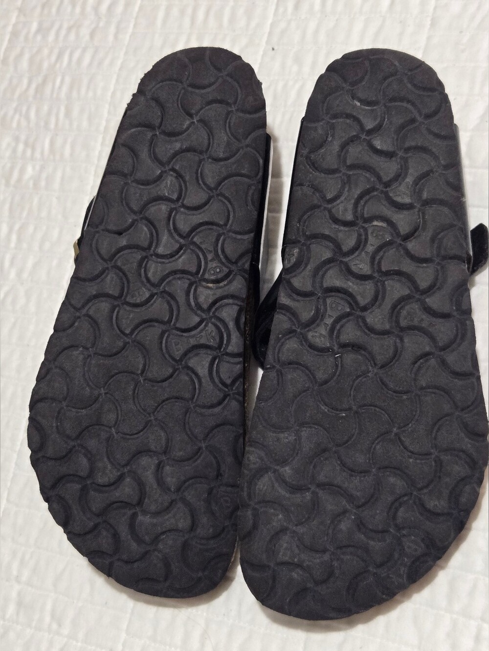 Birkenstock Black Patent Thong Sandals with Gold Buckles - Picture 7 of 7